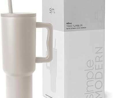 Simple Modern 40 oz Tumbler with Handle and Straw Lid | Insulated Cup Reusable Stainless Steel Water Bottle Travel Mug Cupholder Friendly | Gifts for Women Men Him Her | Trek Collection | Almond Birch