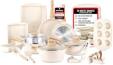Bakken-Swiss 20-Piece Kitchen Cookware Set – Granite Non-Stick – Eco-Friendly – for All Stoves & Oven-Safe
