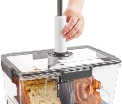 Bread Box for Kitchen Countertop Airtight, Extra Large Bread Container Boxes with Vacuum Pump, Bread Storage Keeper for Homemade Bread with Removable Boards, Time Recording Bread Holder with Lid, 8Qt