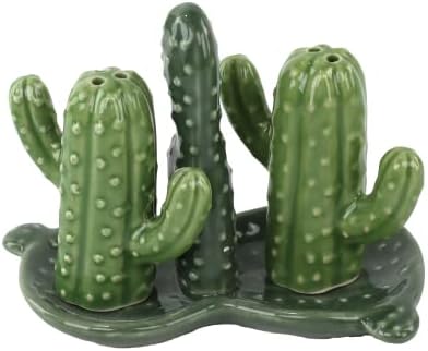 Ceramic Salt & Pepper Shakers Collectors Kitchen Décor with Tray - Cactus