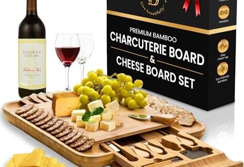 Charcuterie Boards Gift Set - Bamboo Cheese Board Large - Elegant for Mom - House Warming Gifts New Home - Wedding Gifts for Couple, Bridal Shower, Birthday Gifts for Women | Bambüsi