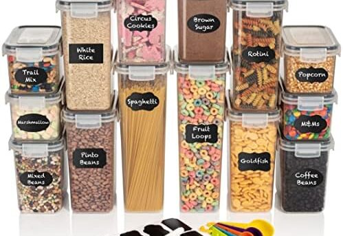 ClearSpace Airtight Food Storage Containers with Lids –14 Pack Kitchen Organization Set, Pantry Organization and Storage, Plastic Canisters with Lids - Cereal Containers Storage, Flour, Sugar (Black)