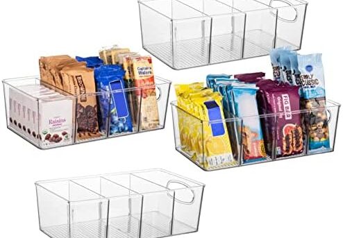 ClearSpace Plastic Pantry Organizers and Storage Bins with Removable Dividers – Perfect Kitchen Organization or Pantry Storage – Refrigerator Organizer Bins, Cabinet Organizers (4 Pack)