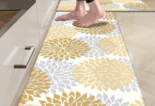 HEBE Anti Fatigue Kitchen Rug Sets 2 Piece Non Slip Kitchen Mats for Floor Cushioned Kitchen Rugs and Mats Waterproof Comfort Standing Mat Runner for Kitchen,Home Office,Sink,Laundry
