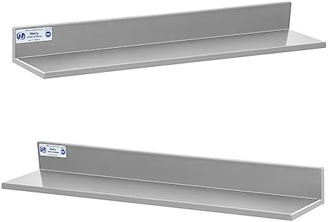 Hally Stainless Steel Wall Shelf 8.6 x 30 Inches 58 lb, NSF Commercial Heavy Duty Wall Mount Floating Shelving for Restaurant, Kitchen, Home, Hotel and Bar, 2 Pack