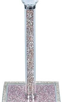 Hochance Pink Crystal Standing Paper Towel Roll Holder Countertop Weighted Rack,Glam Cute Bling Rhinestone Jeweled Diamonds Modern Decoration Christmas Housewarming Gifts for Kitchen Home Bar