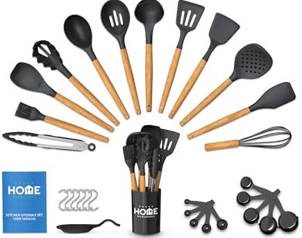 Home Warehouse - 30 Pcs - Upgrade Your Kitchen with a Heat-Resistant Silicone Utensils Set, Featuring Wooden Handles for Nonstick Cookware Bliss!