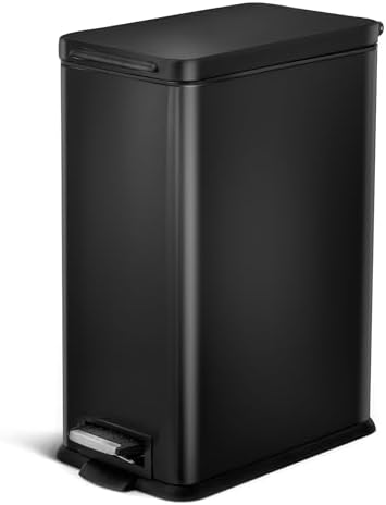 Home Zone Living 8 Gallon Kitchen Trash Can, Stainless Steel, Step Pedal, 30 Liter, Black