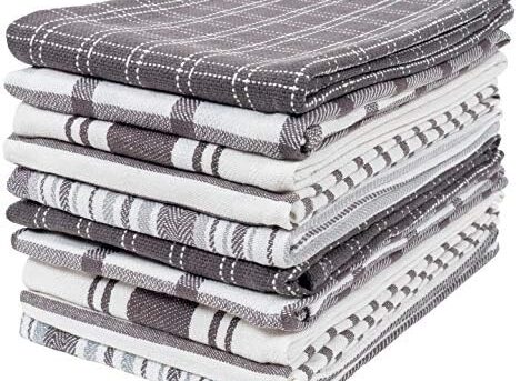KAF Home Assorted Flat Kitchen Towels | Set of 10 Dish Towels, 100% Cotton - 18 x 28 inches | Ultra Absorbent Soft Kitchen Tea Towels | Perfect for Cooking, Cleaning, and Drying Hands (Gray)
