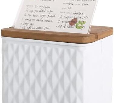 NIKKY HOME Kitchen 4x6 Metal White Recipe Box with Cards and Dividers, Diamond Embossed Pattern