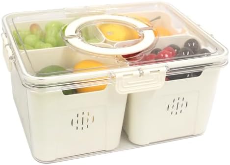 Portable Fridge Storage Containers with Lid and Handle, 4 Removable Colanders Included - Ideal Fresh Produce Strainer Storage for Fruit, Vegetables - Perfect for Refrigerator Kitchen Home Picnic