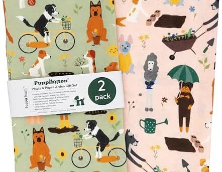 Puppington Dog Kitchen Towels Spring Decor for Home - Gardening Gifts for Women & Dog Lovers - Dish Towels Dog Mom Gifts for Gardeners 2-Pack (Spring Pups)