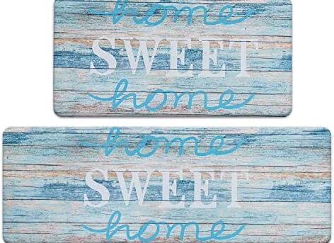 ROSMARUS Sweet Home Kitchen Rug Set 2 Pieces, Cushioned Anti-Fatigue Kitchen Floor Mats Waterproof Easy to Clean Comfort Standing Kitchen Mat Set (Teal)