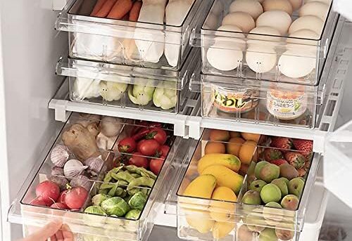 Refrigerator Organizer Bins - Clear Plastic Container Drawer for Egg Vegetable Fruit Snack Drink Food, Home Essentials Organization and Storage for Fridge Kitchen Cabinet Pantry Freezer