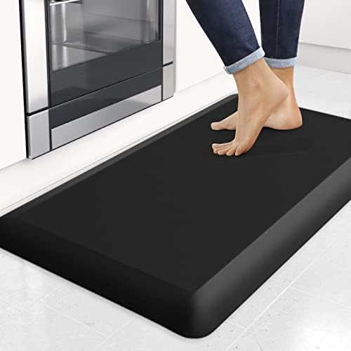 StepRite 4/5 Inch Thick Kitchen Mats for Floor, Kitchen Rug for Standing Desk, Non-Slip, Thicker, Stain Resistant, Waterproof, Comfort Anti Fatigue Floor Mat for Home, Kitchen, Office - Black