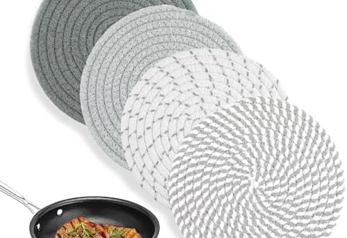 Trivets for Hot Dishes, 7 Inch Trivets for Hot Pots and Pans, 4 Pack Hot Pots and Pans Pad, Pot Holders for Cooking and Baking, Cotton Potholders Set Kitchen Essentials for New Home