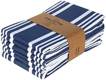 Urban Villa Kitchen Towels (20x30 Inches 6 Pack) Extra Large Premium Dish Towels for Kitchen Blue & White Dish Cloths Highly Absorbent 100% Cotton Kitchen Hand Towels with Hanging Loop Tea Towels