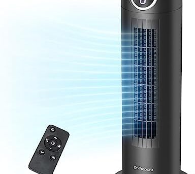 DR.PREPARE Tower Fan for Bedroom, 25 dB Quiet DC Bladeless Fan with Remote, 8 Speeds, 1-8H Timer, 80° Oscillating Fans for Indoors, 16 Inch Portable Desk Table Fan for Room, Home, Office