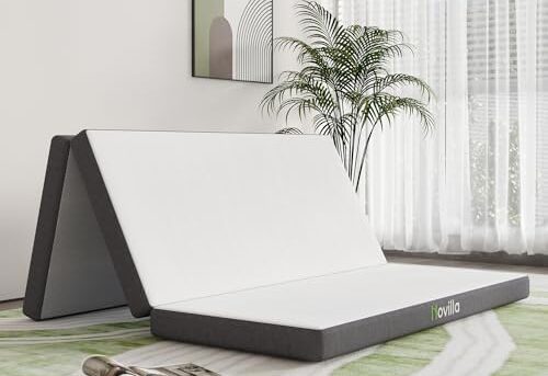 Novilla Folding Mattress Queen, 4 inch Memory Foam Tri Fold Mattress, Folding Mattress with Non Slip Bottom, Camping Portable Foldable Mattress for Guest,Travel,Breathable Mesh Side,Queen Size