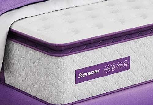 Sersper 8 Inch Memory Foam Hybrid Pillow Top Queen Mattress - 5-Zone Pocket Innersprings Motion Isolation - Heavier Coils for Durable Support - Medium Firm - R&D in North America