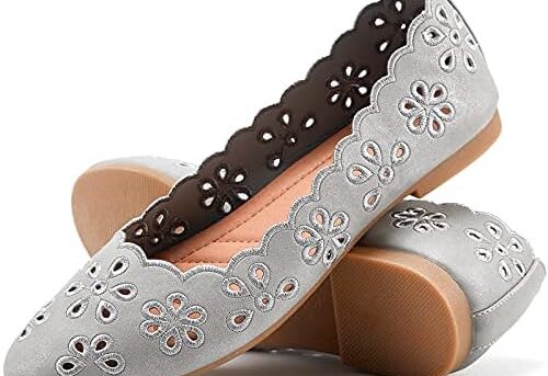 FRACORA Women's Ballet Flats Black PU Leather Dress Shoes Comfortable Round Toe Slip on Flats with Breathable Eyelets