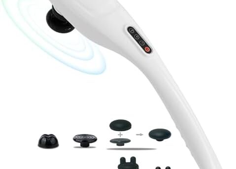 MEGAWISE Handheld Back Massager | Deep Tissue Percussion Relief for Back, Neck, Shoulders, Waist Legs, full body for improved blood circulation and fatigue relief (Pearl White 6Ft Corded)