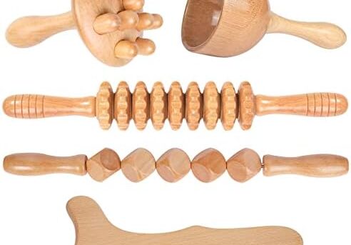 Wood Therapy Massage Tools 5-in-1 Lymphatic Drainage Massager Maderoterapia Kit Wooden Massager Body Sculpting Tools for Muscle Pain Relief, Anti-Cellulite, Body Contouring and Shaping