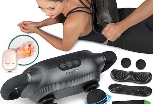 LX26 2-Head Professional Massage Gun Deep Tissue, Chiropractic Massager, Body Sport Massage Machine, Vibrating Back Massager for Pain Relief, Including Hand Warmer